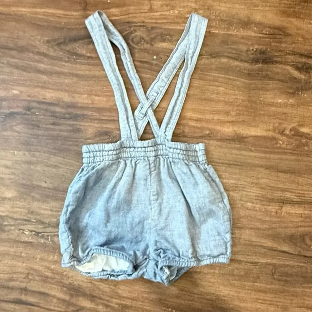 H&M Blue Chambray Romper Shortalls Suspenders Toddler Boy 18-24 Months 2T